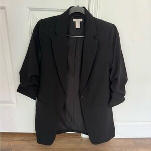 H&M Black Gathered Sleeve Blazer
